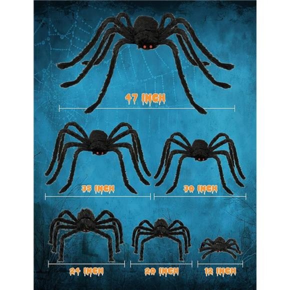 Halloween Plush Spiders Set (6 pcs Red Eyes Spider...